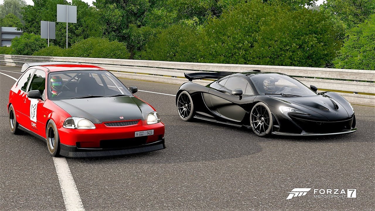 Forza 7 Drag race: McLaren P1 vs Honda Civic Type R Ek9 (Upgraded)