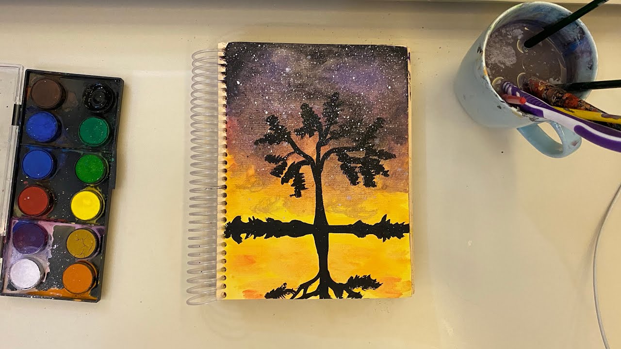 Suluboya ile alacalı gökyüzü çizimi 🌌☀️ (kolay anlatım)-❤️evde sanat var