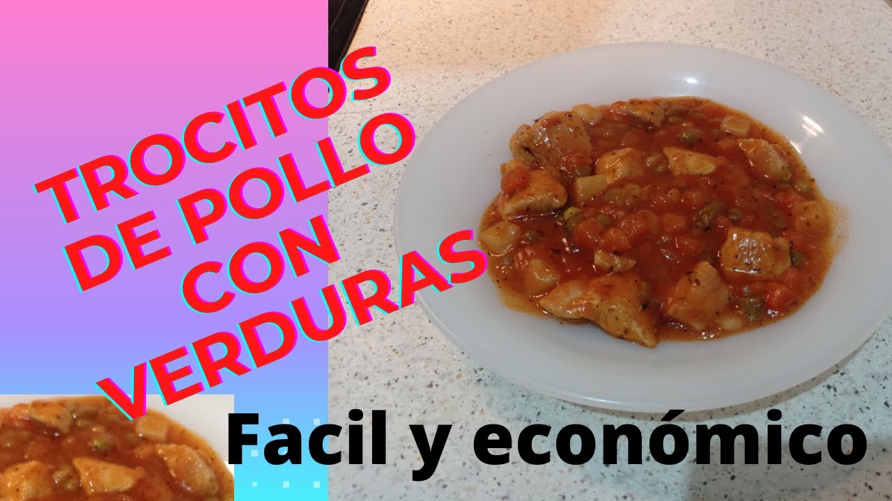 Trozos de pollo con macedonia de verduras