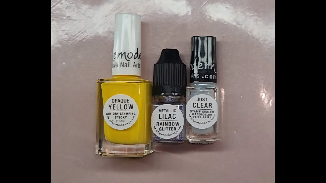 @SheModern Yellow Sticky Stamping Polish and Purple Holographic Glitter #shemodernnailart