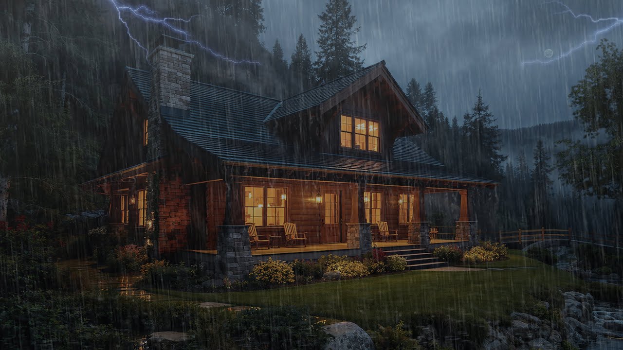 Cozy Cabin in Thunderstorm - Heavy Rain & Thunder Sounds for Sleeping & Insomnia
