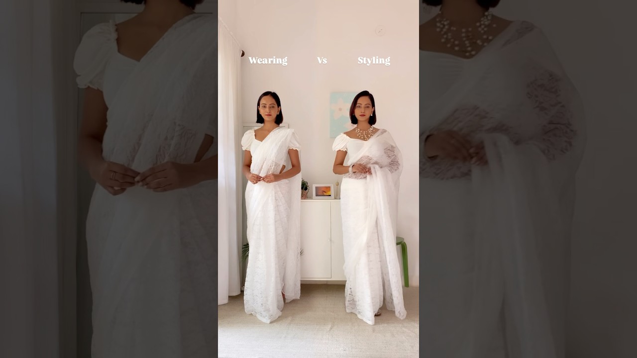 Styling and draping white net saree #saree #white #draping