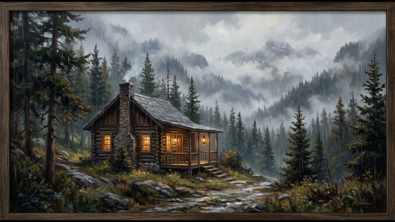 Rainy Mountain Cabin 🌧️ Cozy Fireplace Glow | Relaxing Rain Sounds | 2 Hours