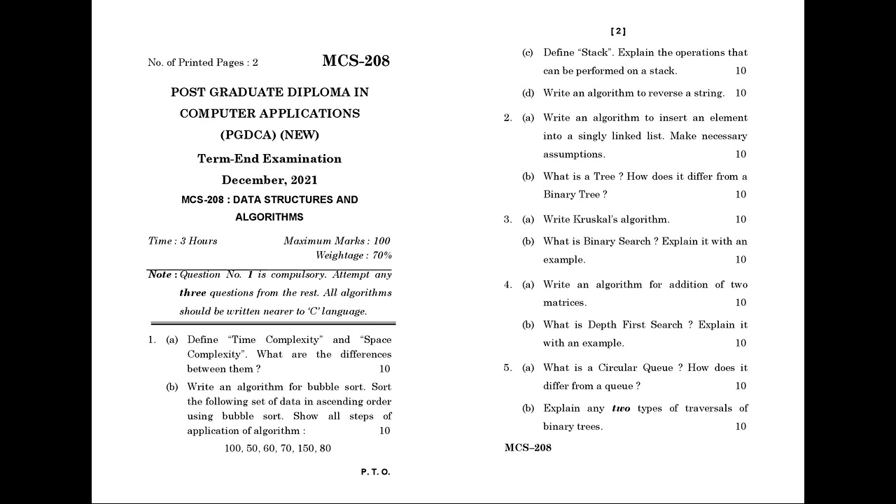 MCS - 208   December 2021 Question Paper