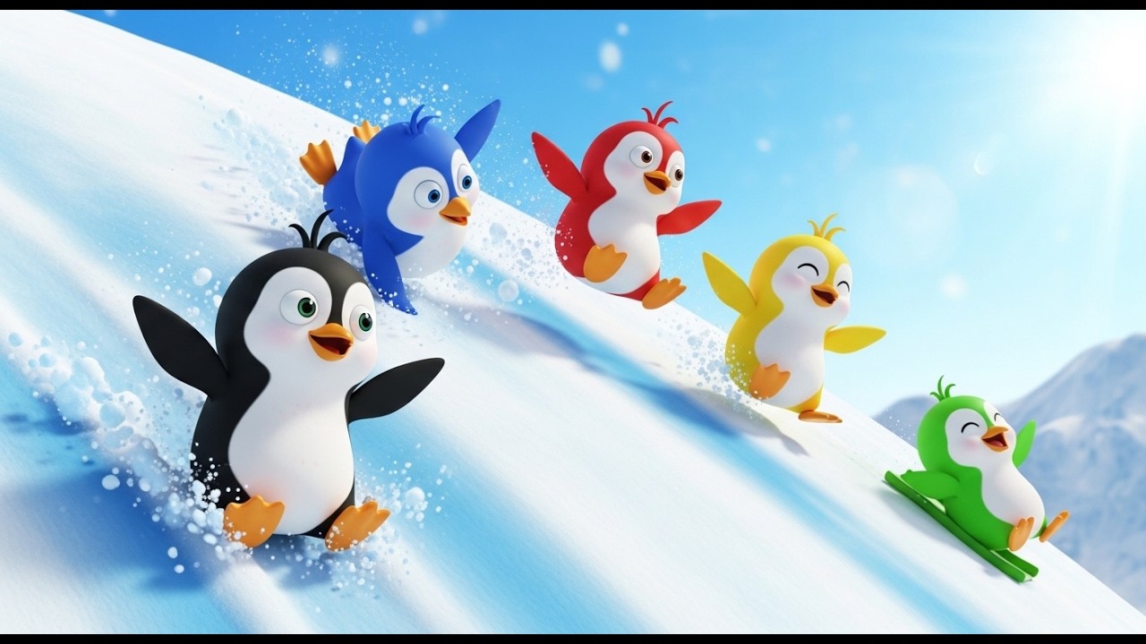 Five Little Penguin Pals Slide Slide Slide | Winter Fun & Arctic Counting Songs