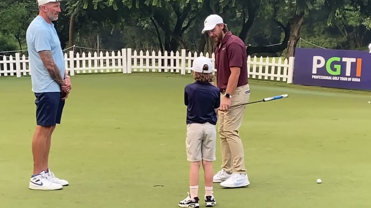 Tommy Fleetwood Putting with Son Franklin at DGC