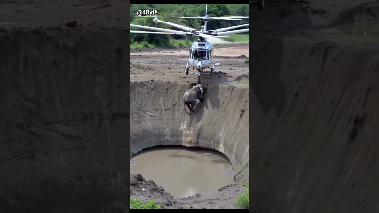 Epic Helicopter Rescue - Elephant Saved from Mud Trap!