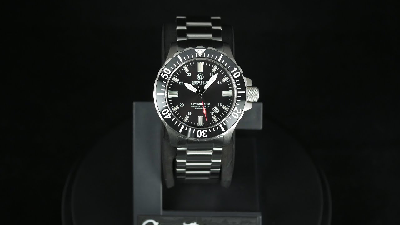 Deep Blue DayNight 45 Tritdiver T100 Automatic Tritium Tubes Illumination Black Bezel/Black Dial