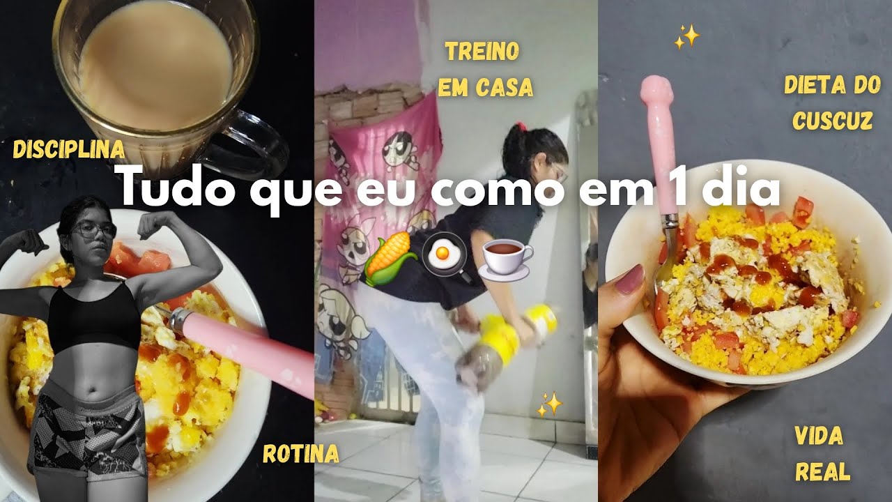 Tudo que eu como em 1 dia no foco | Dieta do cuscuz 🌽 + vlog da rotina do dia e treino💪✨️