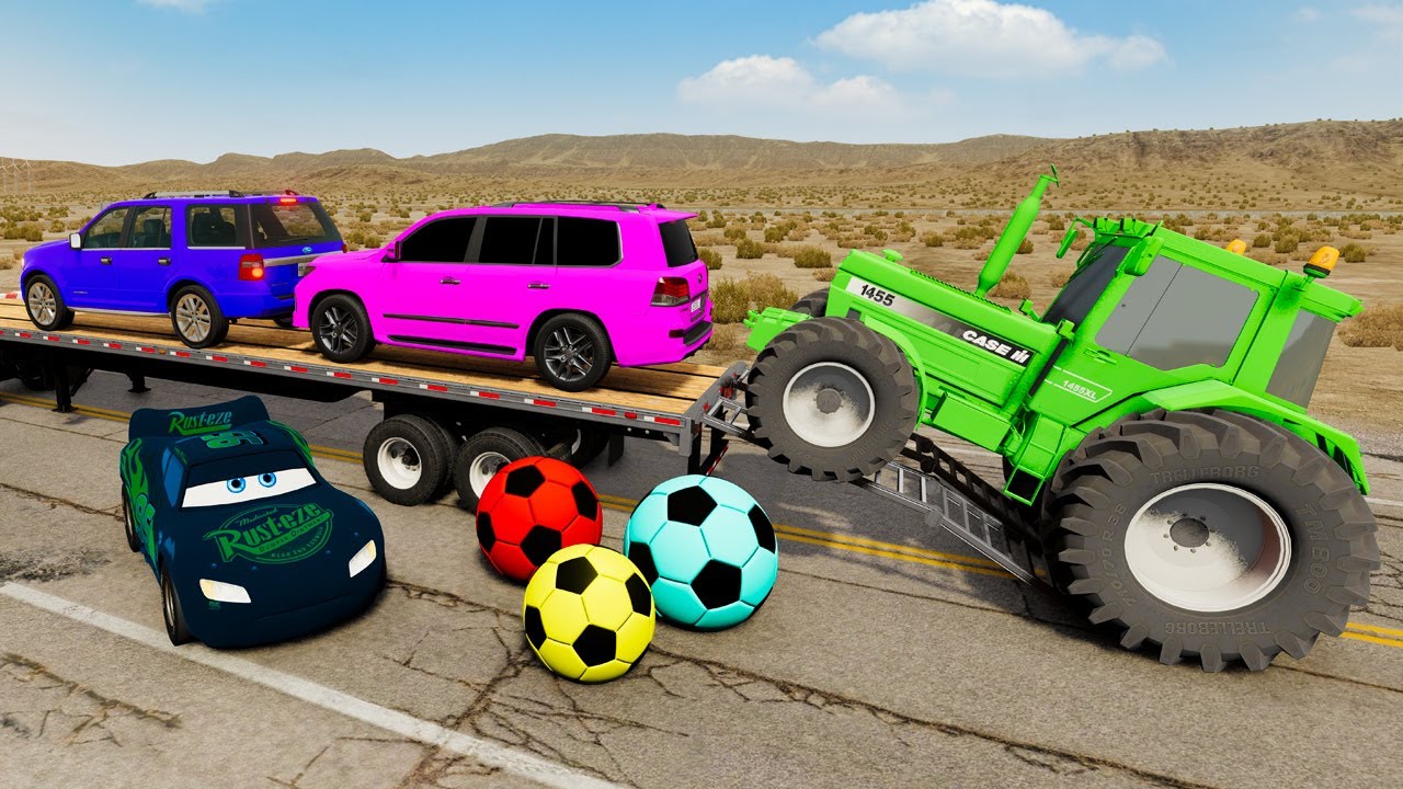 Flatbed Truck Mcqueen | Transportation with Truck - Pothole vs Car #1 - BeamNG.Drive