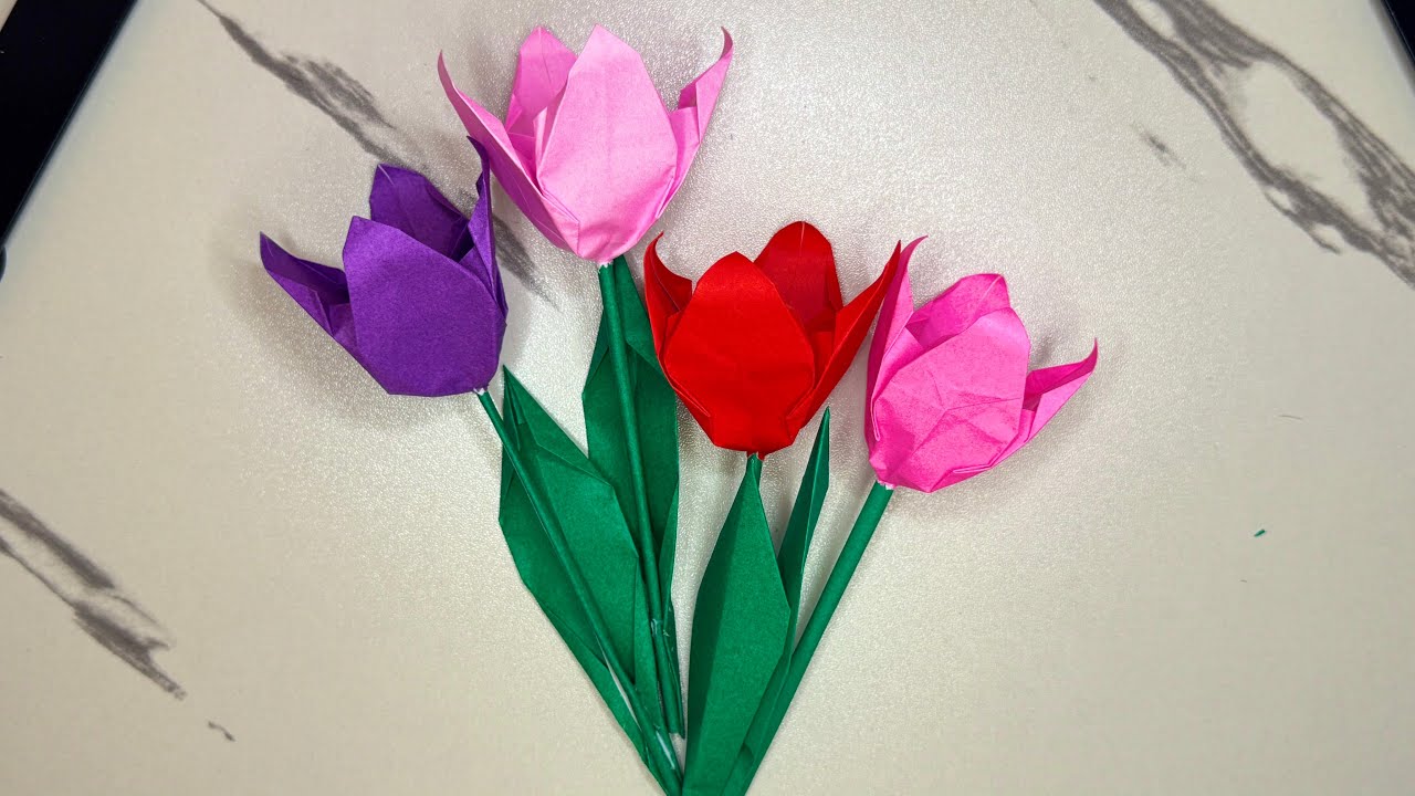 Cách gấp hoa tulip chỉ bằng 1 tờ giấy màu- チューリップ花の折り方