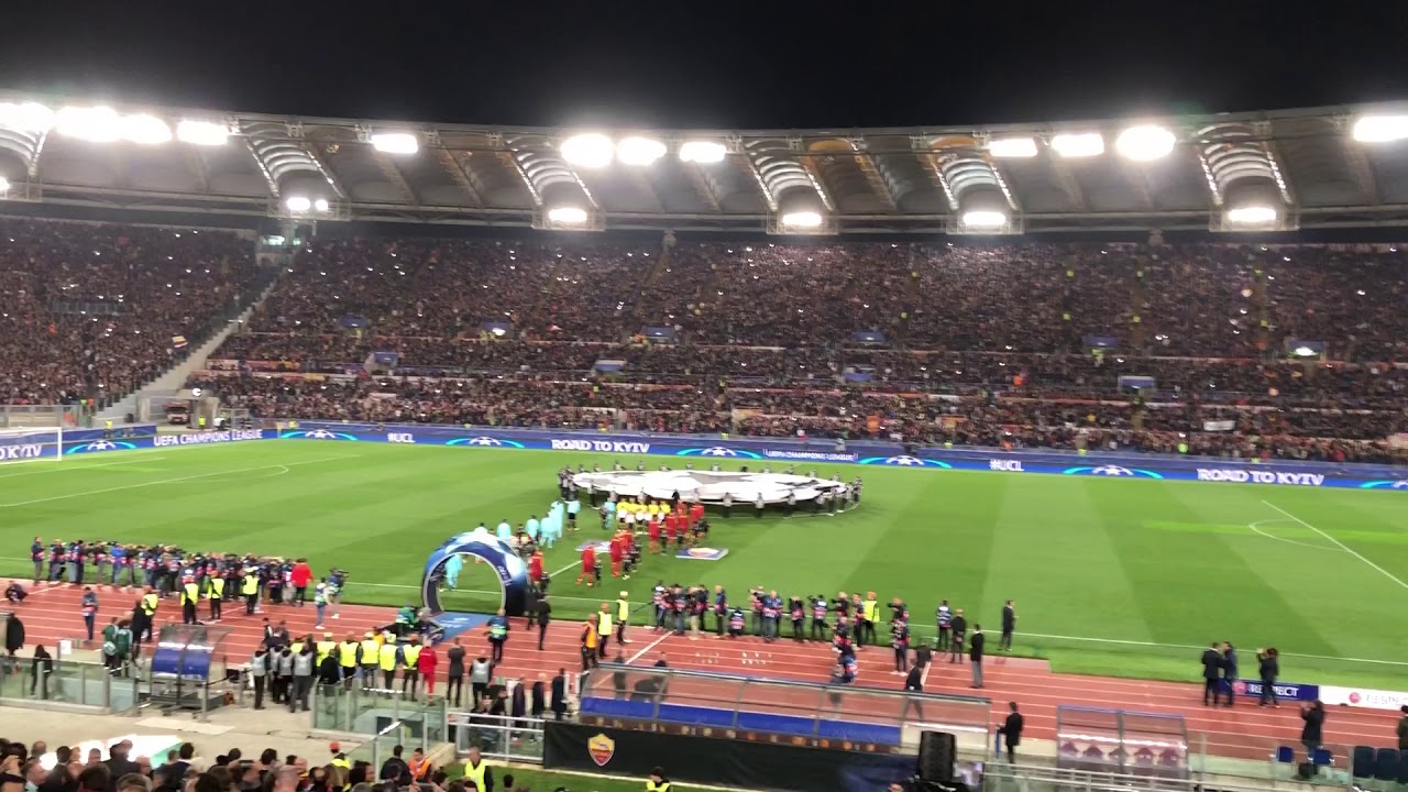 ROMA - BARCELLONA Inno The Champions da BRIVIDI urlato da 70.000 persone, ingresso giocatori e cori.