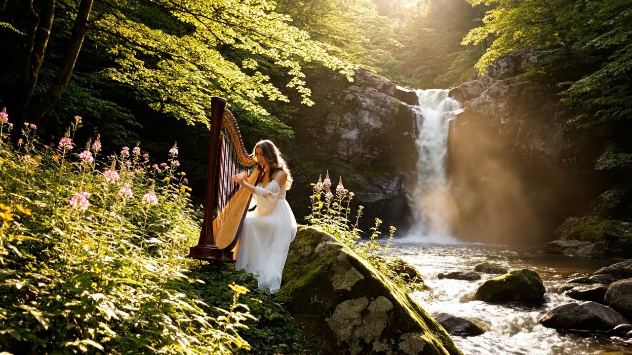 Waterfall HARP Music | Relaxing Nature Ambience for Deep Sleep, Study & Meditation