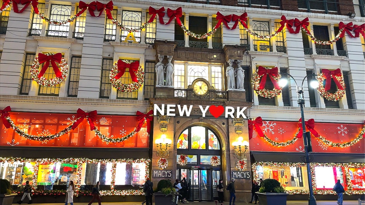 [4K]🇺🇸Рождество в Нью-Йорке: Macy's, Зимняя деревня Брайант-парка🎄Закусочная в La Pecora Bianca🍝2024