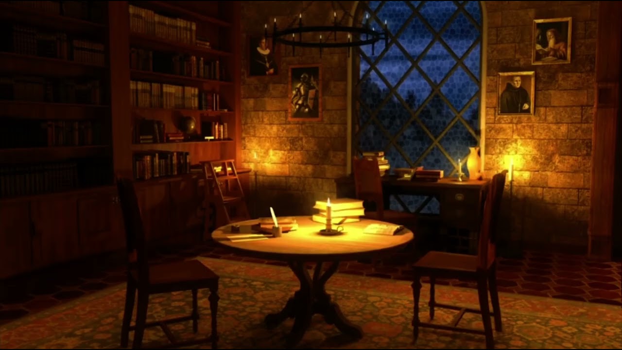 Medieval, Library Ambience for Study Sessions, with Rest Intervals | Rain, Thunder, & Bird Sounds