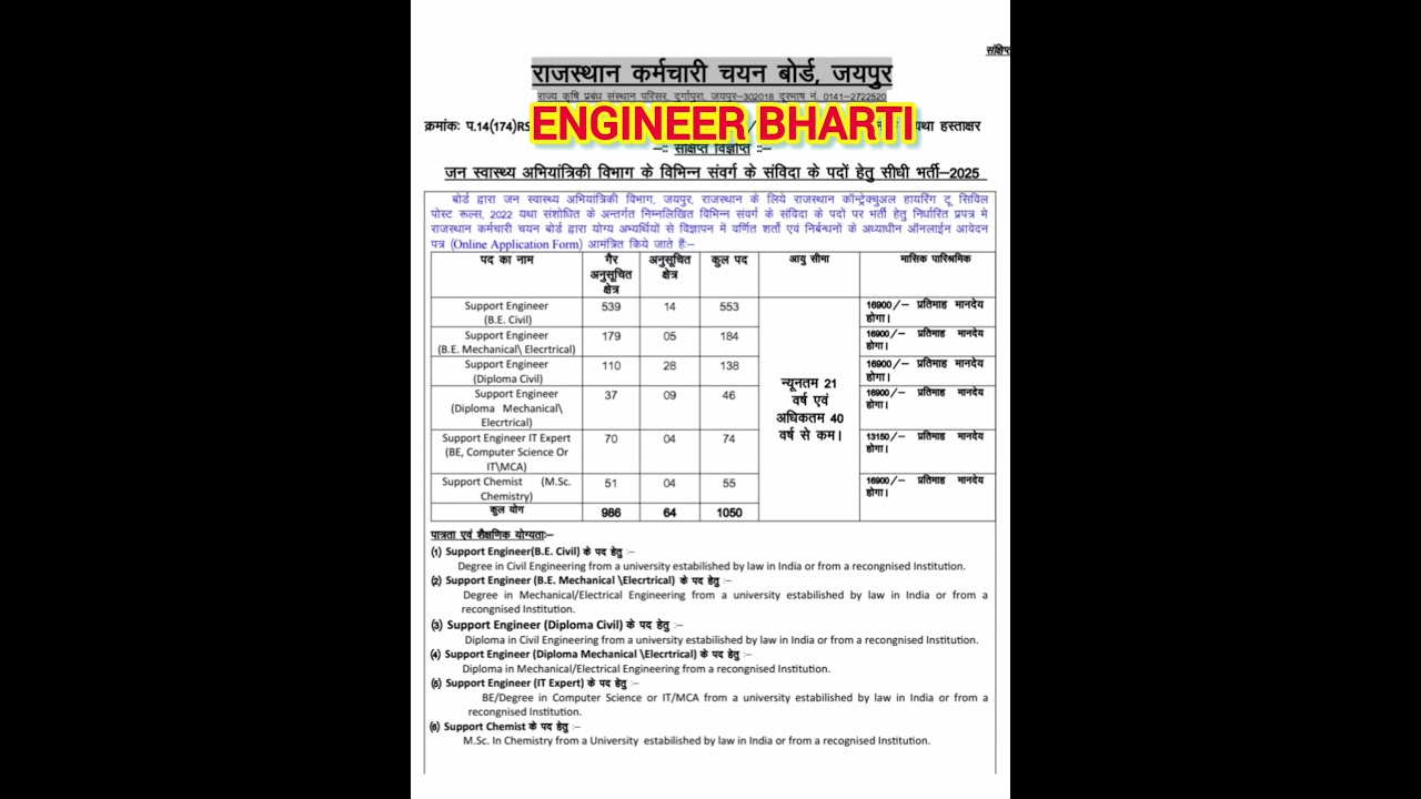 ENGINEER BHARTI || JEN BHARTI || ENGINEER BHARTI NOTIFICATION || JEN BHARTI NOTIFICATION #rssb #rpsc