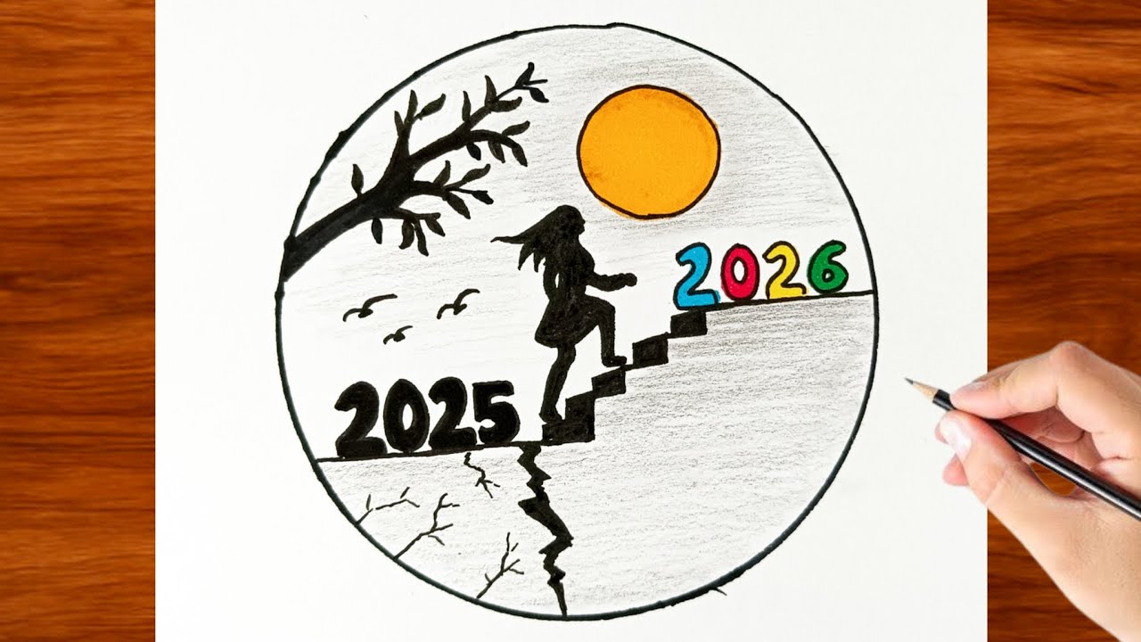 How to Draw a Happy New Year 2026 | Easy and Educational New Year's Drawing 2026