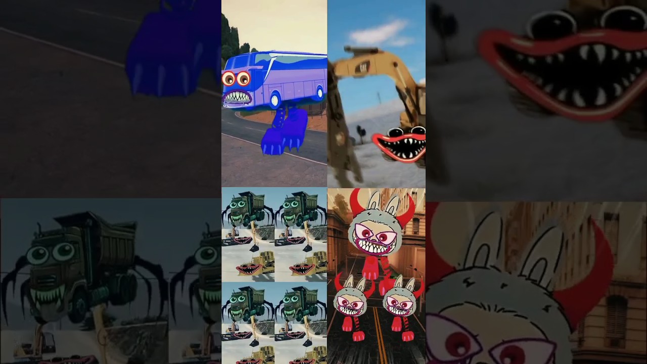 Bus 🆚 Exavator 🆚 Dump Truck 🆚 Labubu Monster | Epic Escape Coffin Dance Remix