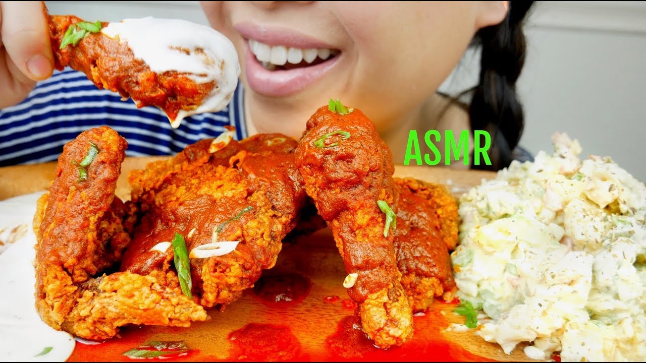 ASMR Spicy Buffalo Fried Chicken Wings ♥︎ Ranch ♥︎ Egg Potato Salad (Homemade) *No Talking suellASMR