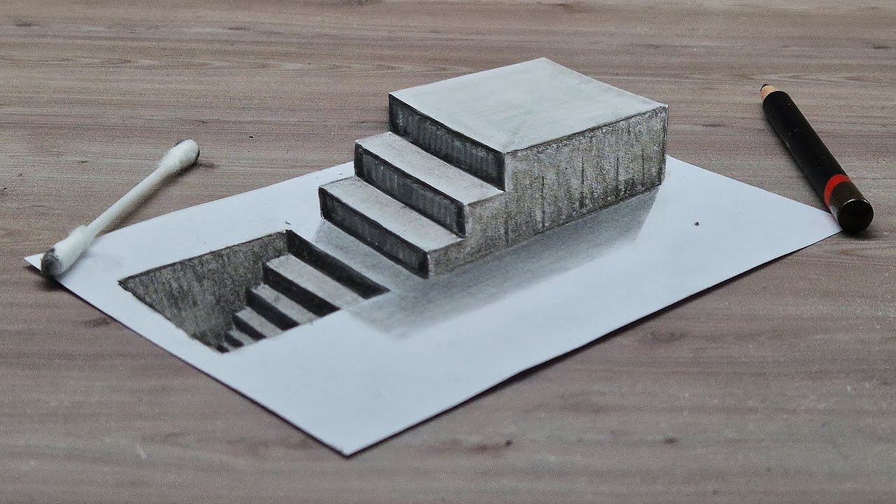3d drawing easy stairs step by step