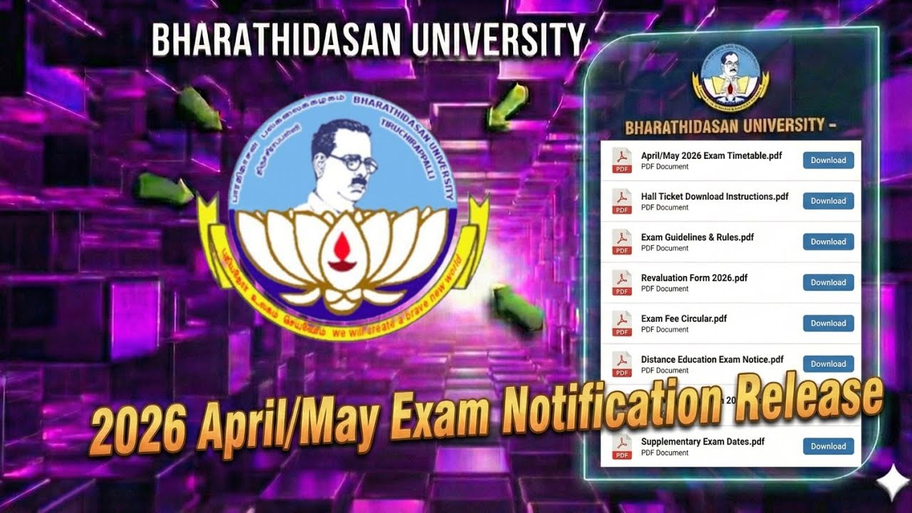 Bharathidasan University Distance Education 2026 Exam Timetable Release April/May 2026 Exam Notifica