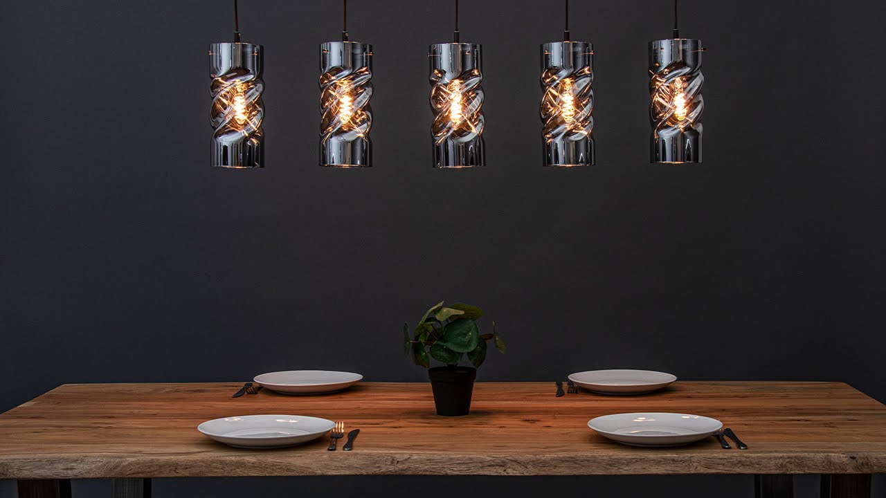 5-Lichts eettafelhanglamp zwart met smoke glas | Straluma 23220065