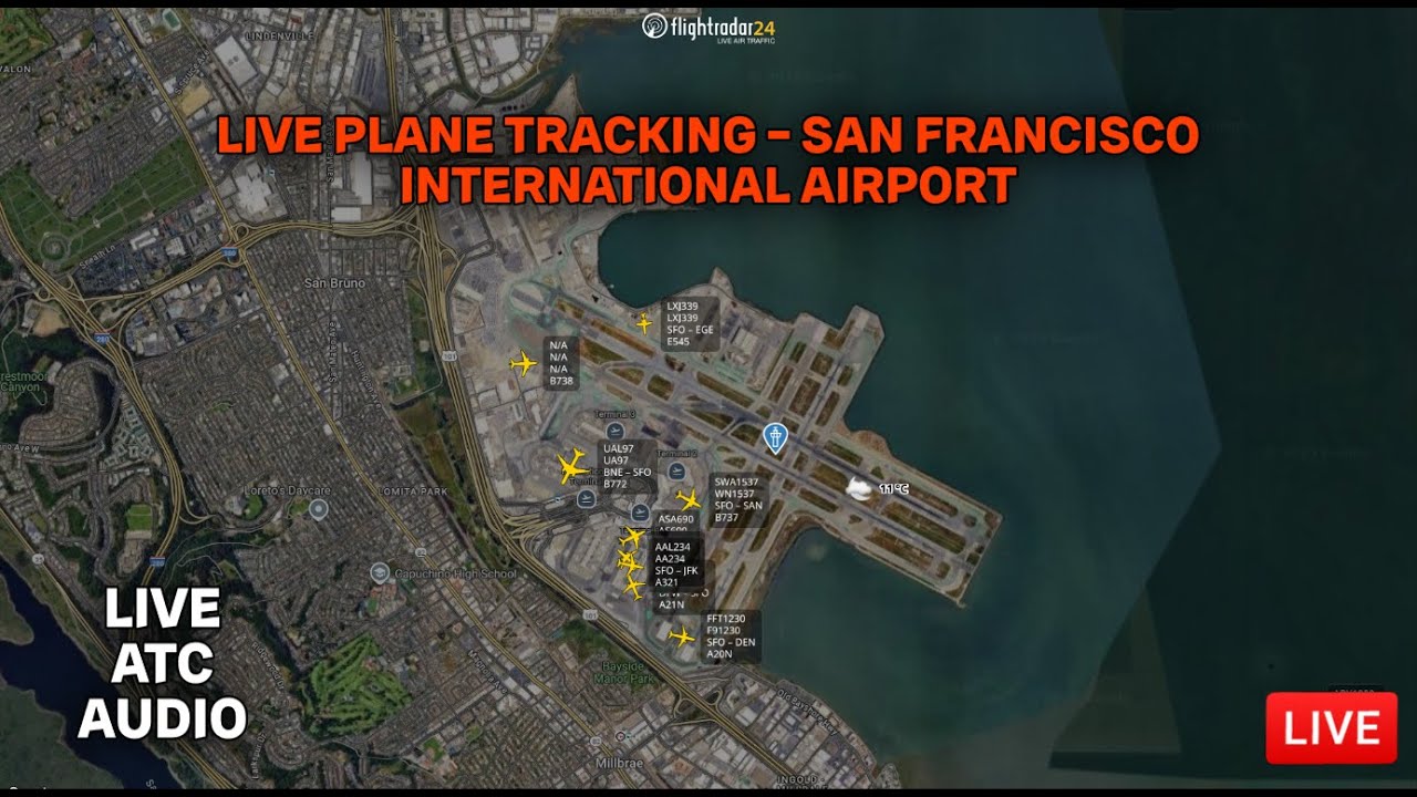 🔴 LIVE: (SFO) San Francisco International Airport Plane Tracking & ATC audio