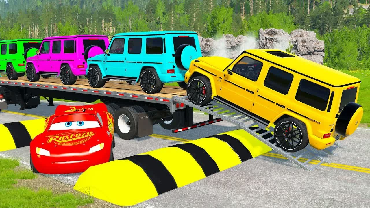 Flatbed Truck McQueen | Transportation with Truck - Pothole vs Car #6 | BeamNG.Drive Gameplay