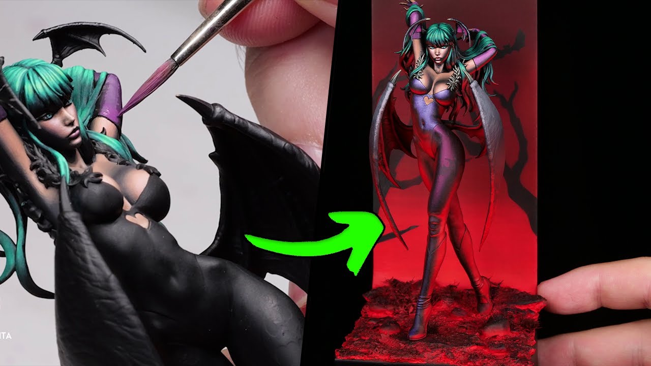 Creating a diorama with Morrigan from Darkstalkers | ASMR Miniature Painting