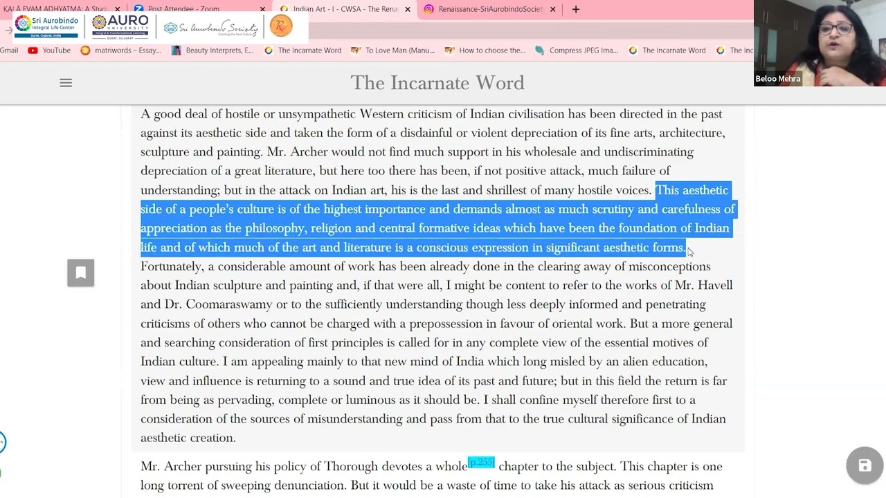 Discourses on Sri Aurobindo's writing on Indian Art TALK 2