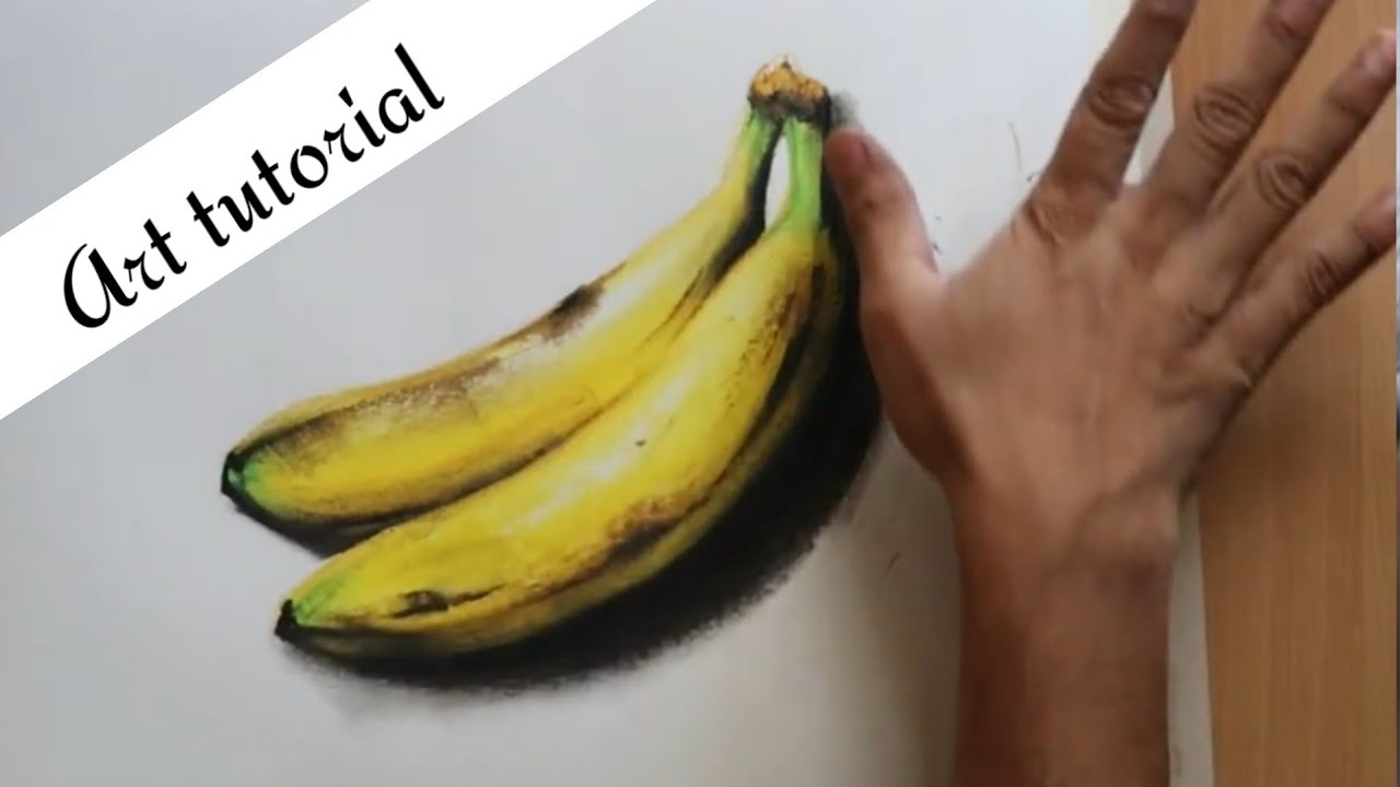 Drawing and coloring banana by oil pastels