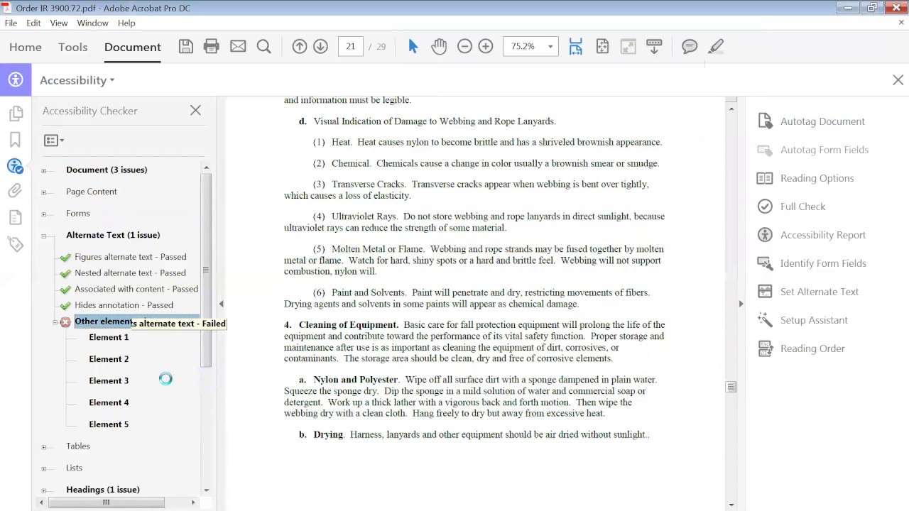 How to make a correction during a PDF accessibility check when it says, Other elements alternate tex