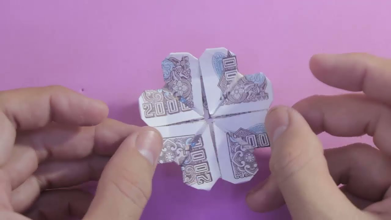 How to make a money origami 4 leaf clover easy