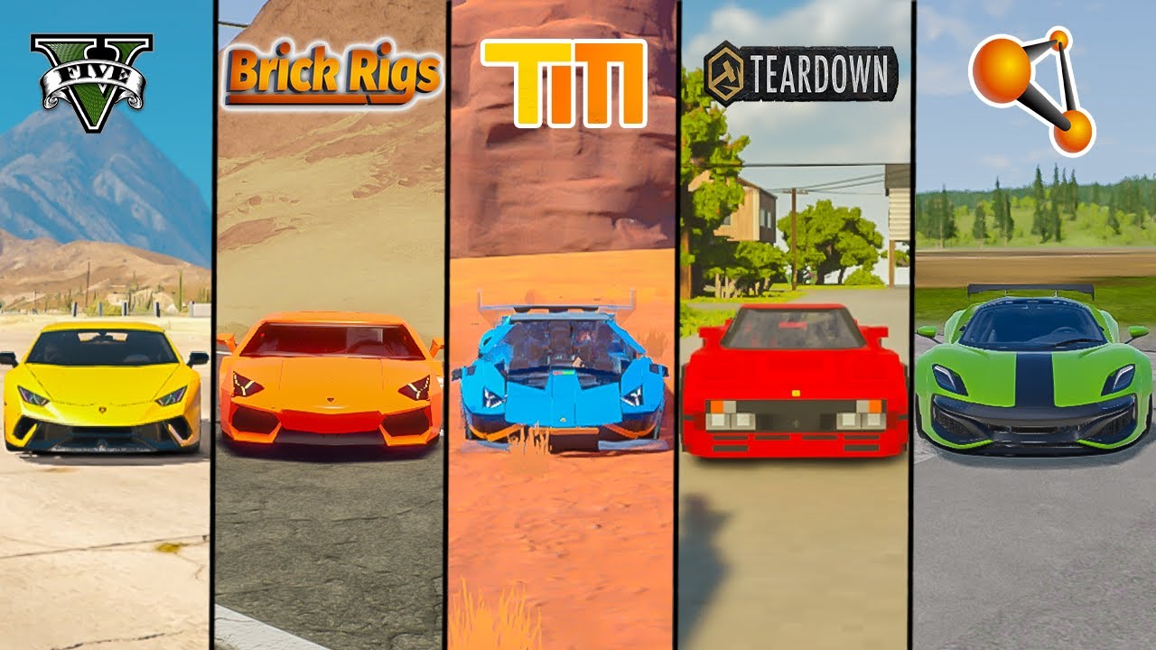 LAMBORGHINI CAR GTA 5 VS TEARDOWN VS BEAMNG DRIVE VS BRICK RIGS - WHICH IS BEST?