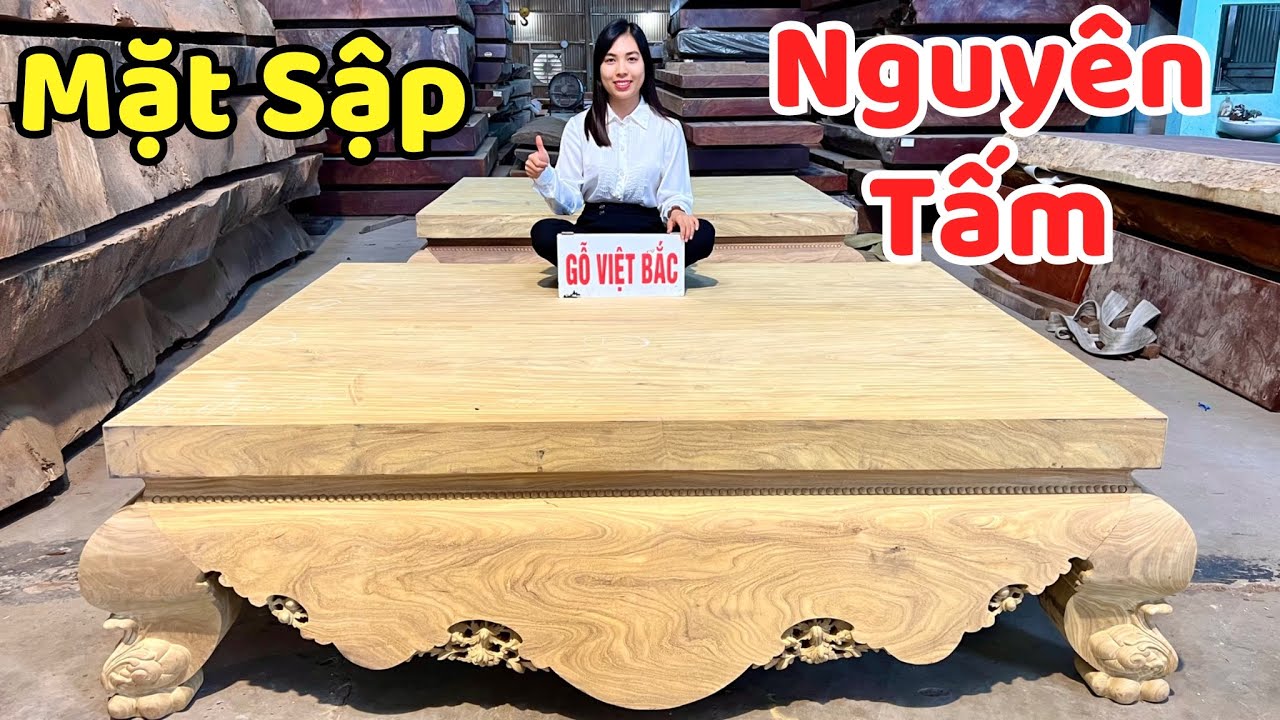 HÀNG THÔ SIÊU VÂN | Sập Chân Quỳ, Mặt Nguyên Tấm Gỗ Cẩm Vàng Loại 1 | SGTC261