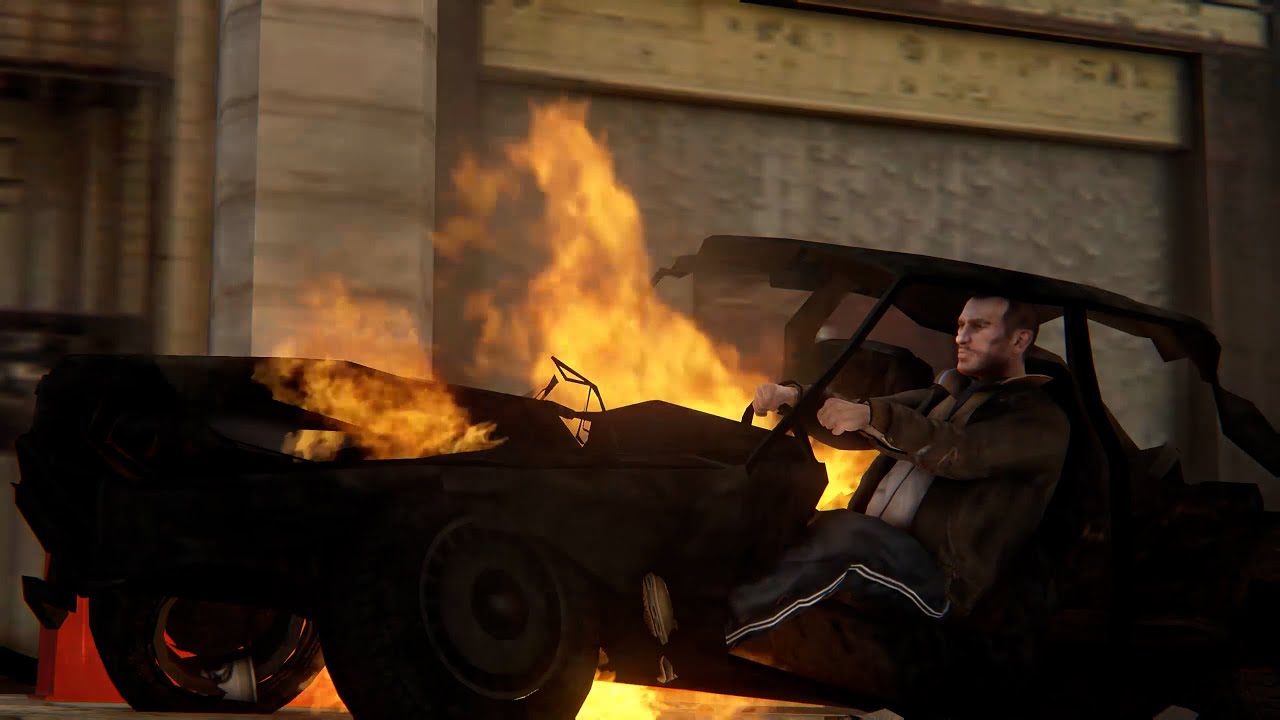 In traffic at a speed of 9999999,Niko and Roman are going crazy！ - GTA4