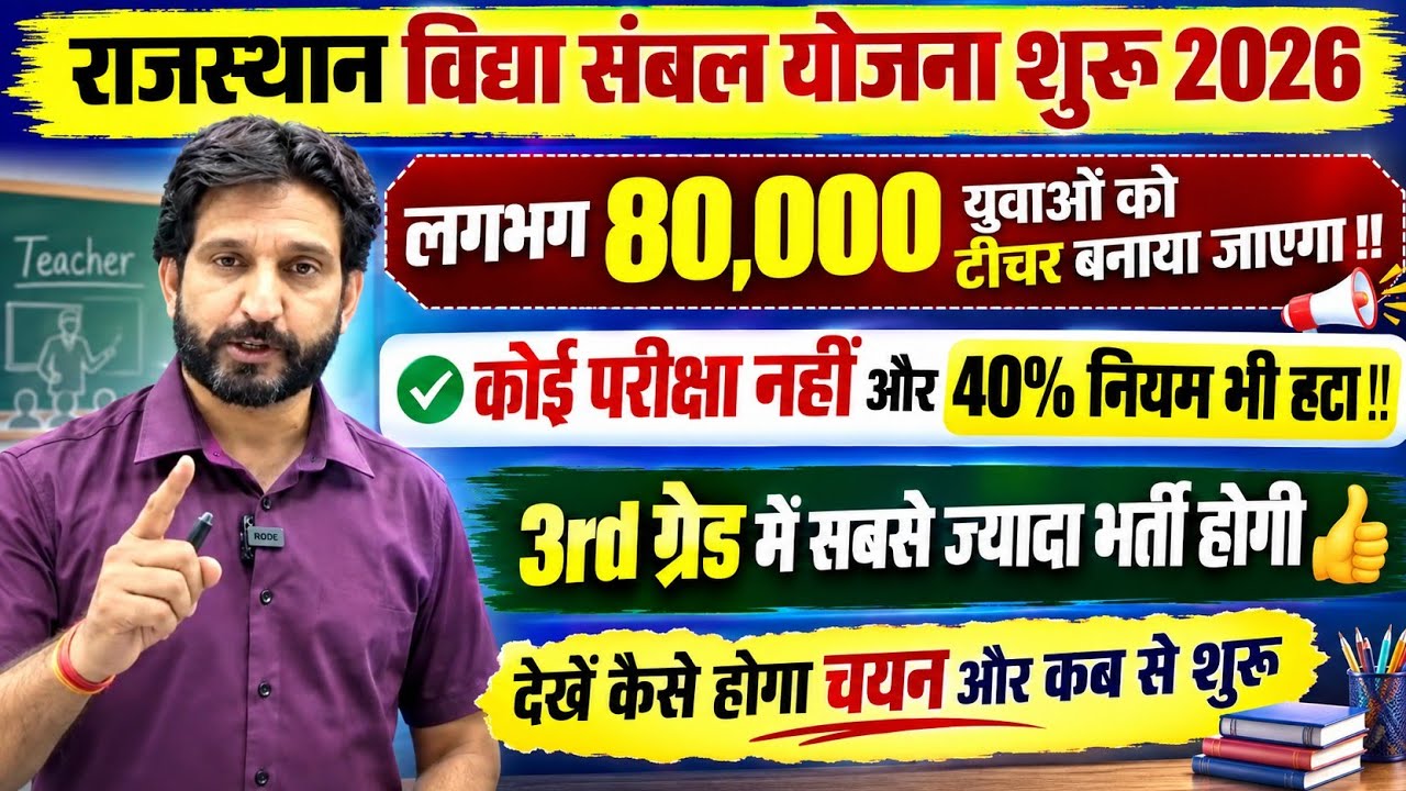 Rajasthan Vidya Sambal Yojana 2026/Guest Faculty Teacher Recruitment 1st 2nd 3rd Grade REET 2026 ...