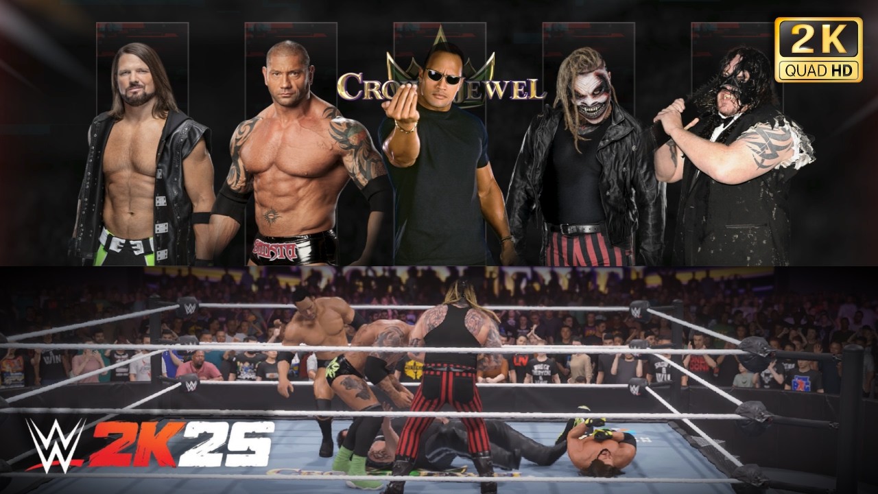 Full Match The Rock vs Batista vs AJ Styles vs Bray Wyatt vs Abyss Battle Royal Match 💥 | WWE 2K25
