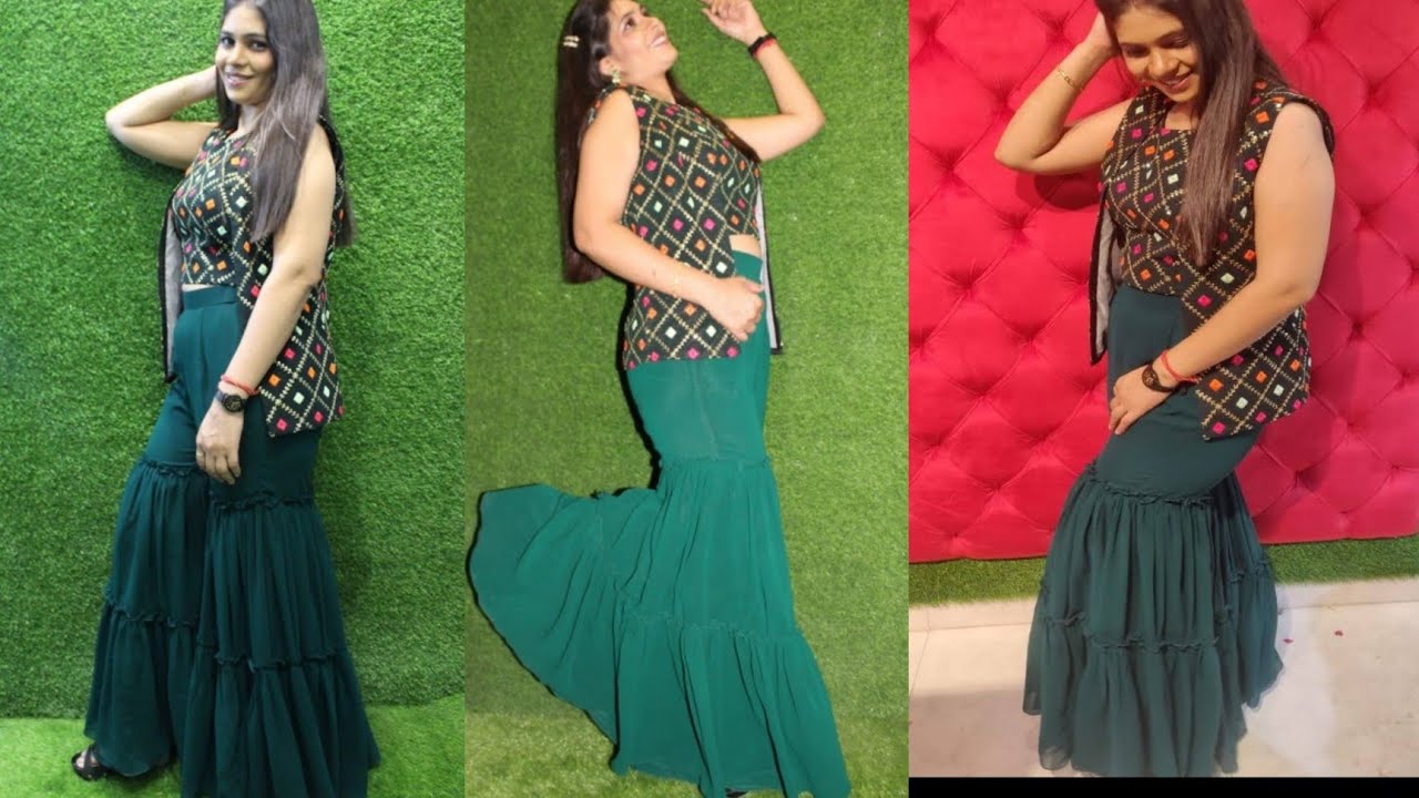 Double layer sarara ki cutting or stitching in georgette febric#forbeginners #freeonlinecourses