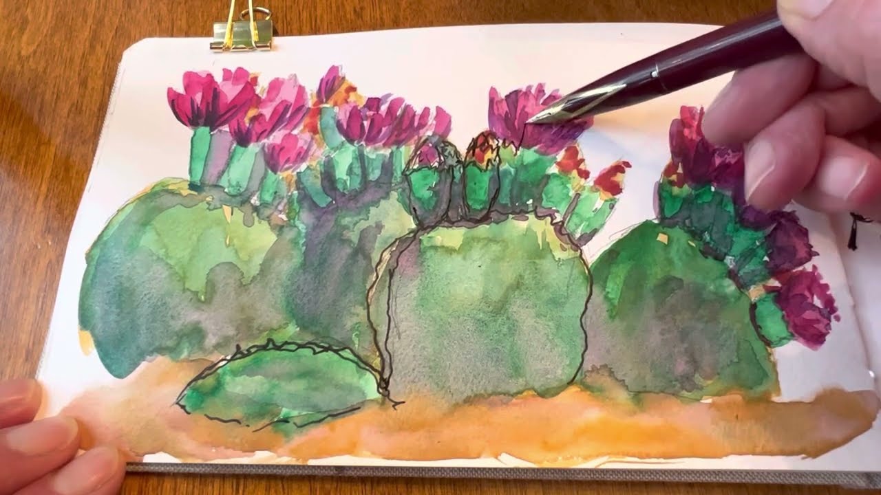 Prickly Pear Watercolor Tutorial on Wood Pulp Paper