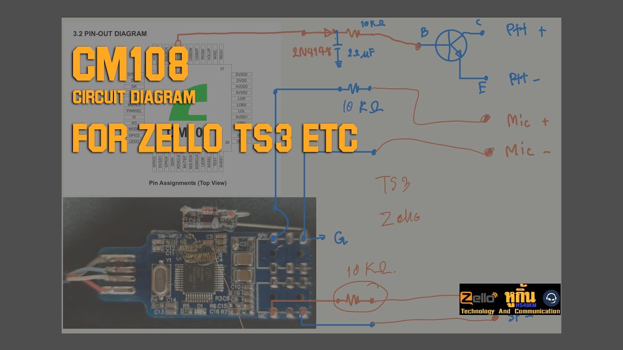 วงจร Interface Sound Card CM108 สำหรับ Zello Ts3 และโปรแกรม อื่นๆ