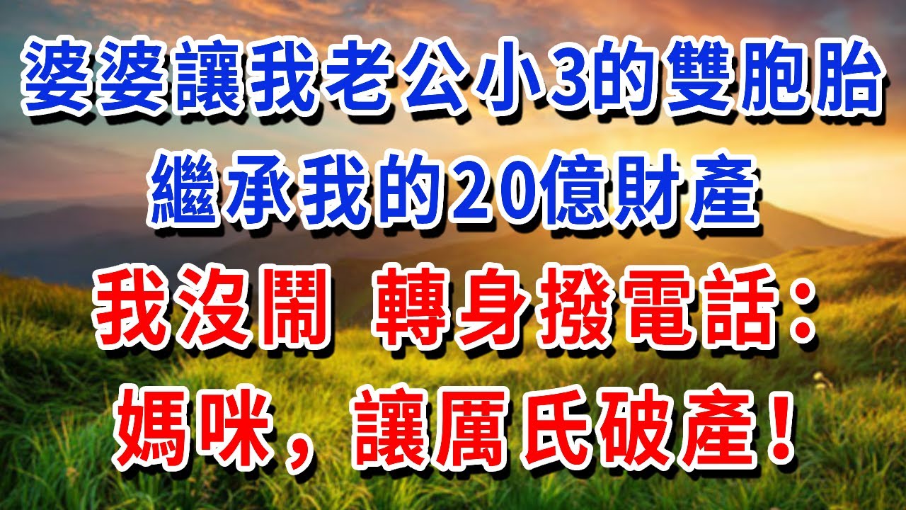 婆婆讓我老公小3的雙胞胎，繼承我的20億財產！我沒鬧 轉身撥電話：媽咪，讓厲氏破產！#書婷講故事 #為人處世#生活經驗#情感故事#晚年哲理#說故事