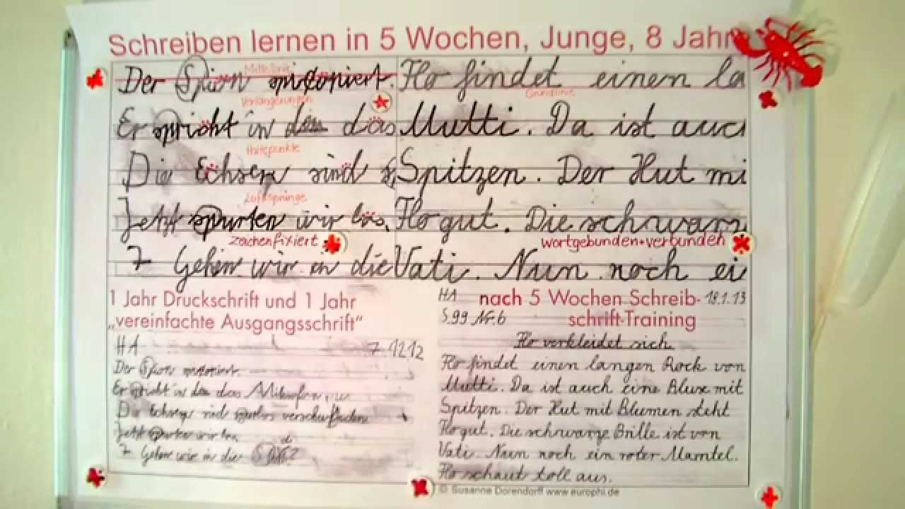 Die Handschrift verbessern und richtig fließend Schreiben lernen in fünf Wochen, Junge, 8 Jahre alt