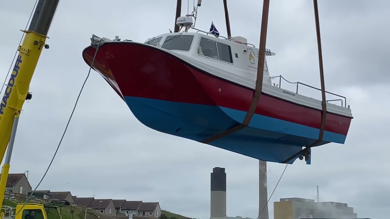 12m boat lift launch by crane, Aberdeenshire