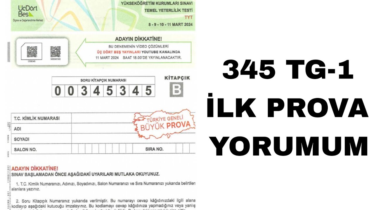 345 TYT İLK PROVA DENEME YORUMUM