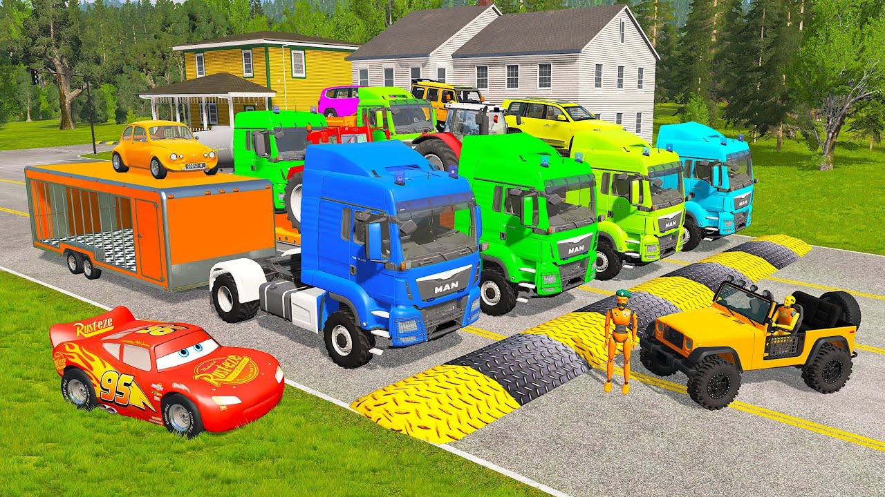 Flatbed Truck Mcqueen | Transportation with Truck - Pothole vs Car #31 - BeamNG.Drive