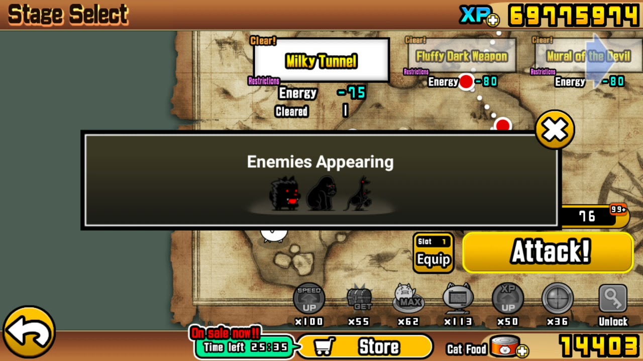 Battle Cats: SOL :Squishy Cave(4 Crowns): Milky Tunnel (Monthly Mission Catnip Reward 10,000,000 XP)