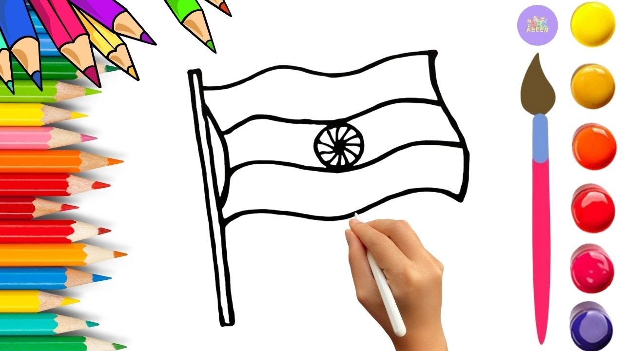 How To Draw cute Indian Flag Drawing, Painting & Coloring For Kids and Toddlers_🌈🎨