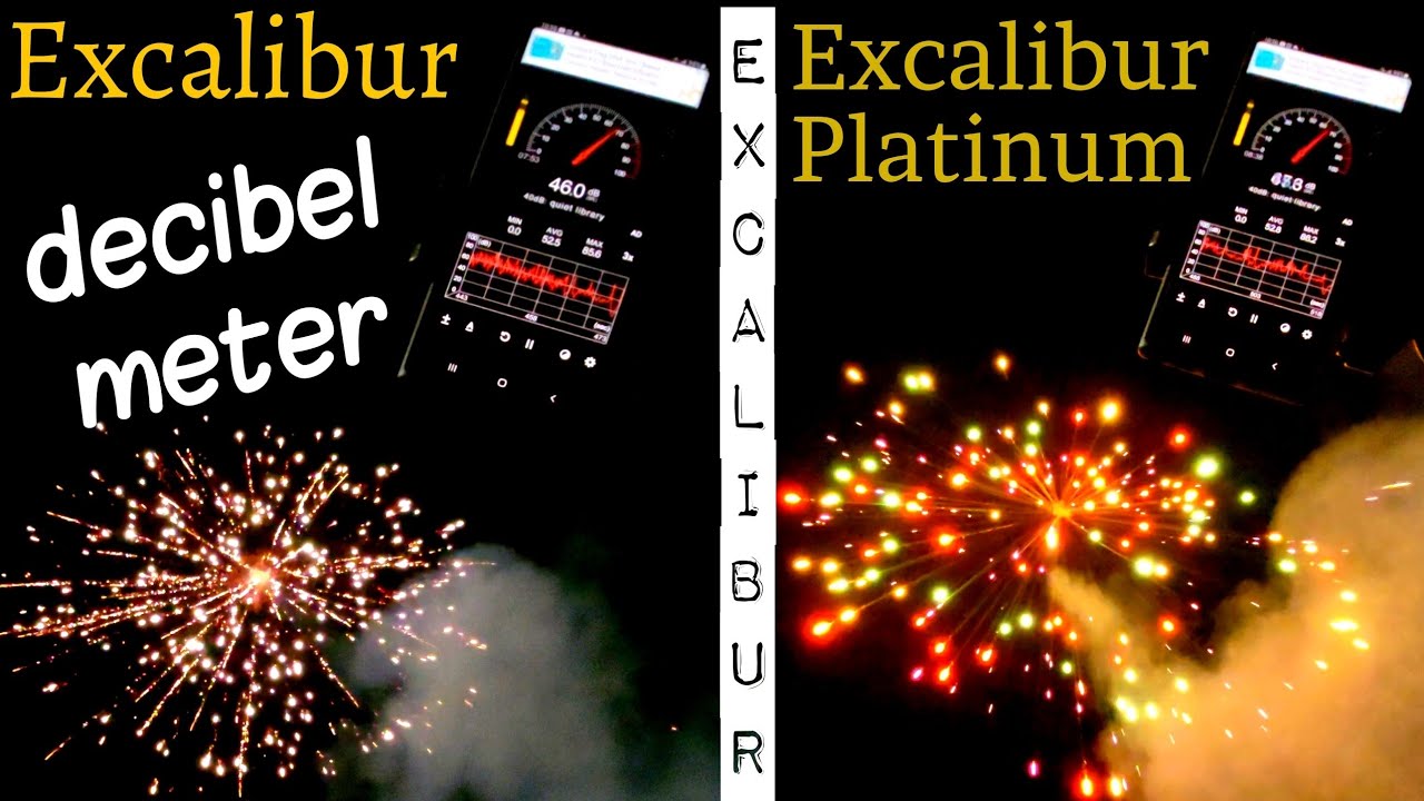EXCALIBUR PLATINUM vs EXCALIBER Fireworks comparison using a DECIBEL METER Mortor Firework