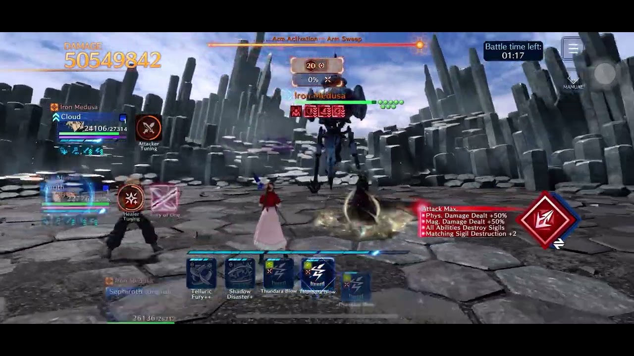 Final Fantasy 7 EC Guild Battle 18 ST5 92% Iron Medusa - Cloud,Aerith,OG Sephy